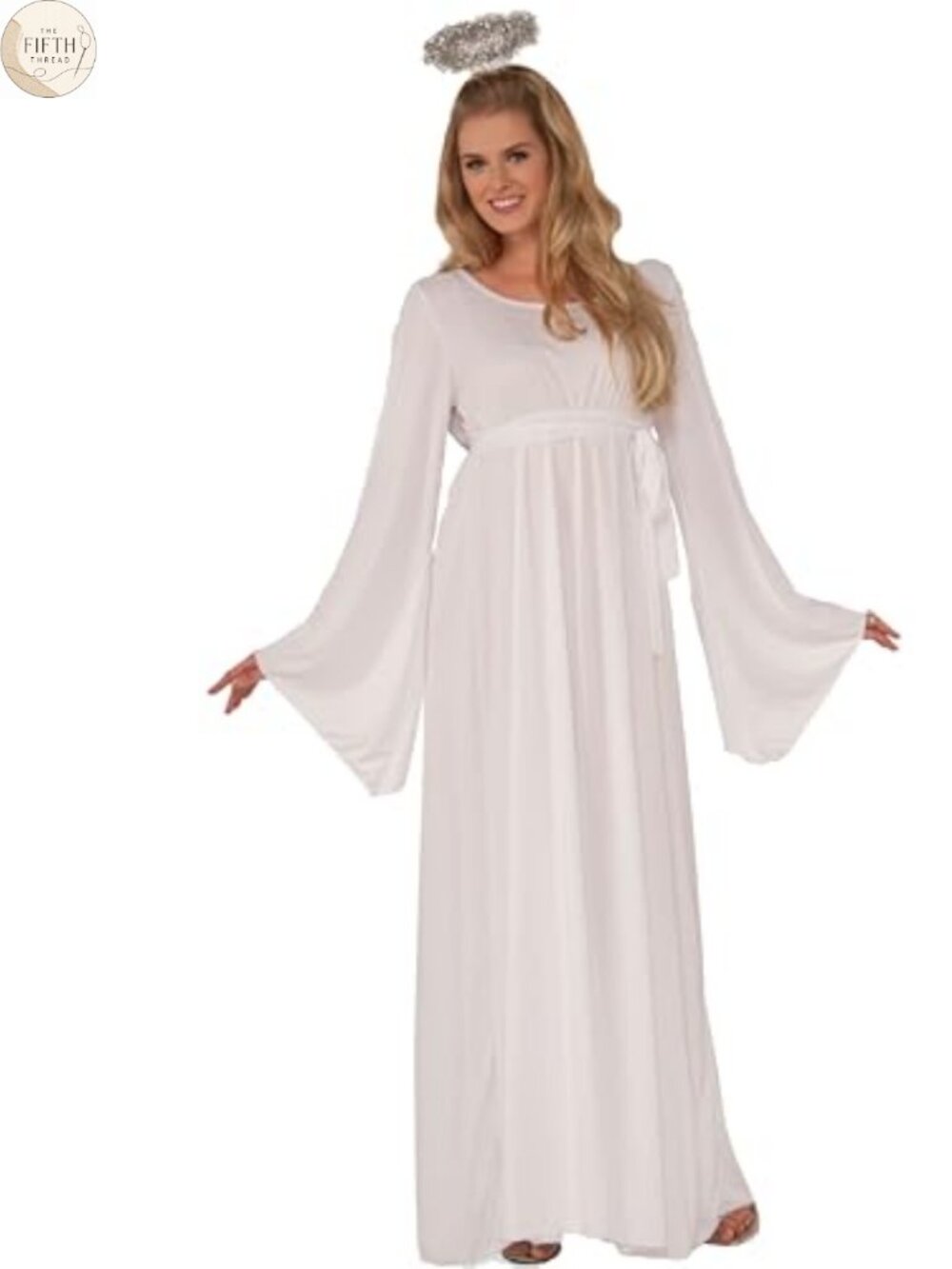 Womens Angel Costume Dress Halo Headband Long White Flowing Sleeves